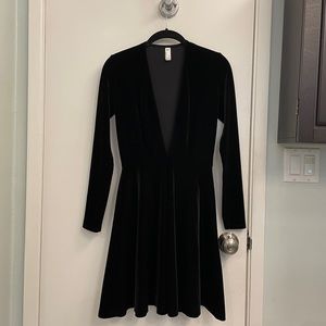 American Apparel Black Velvet Deep V-neck Mini Dress